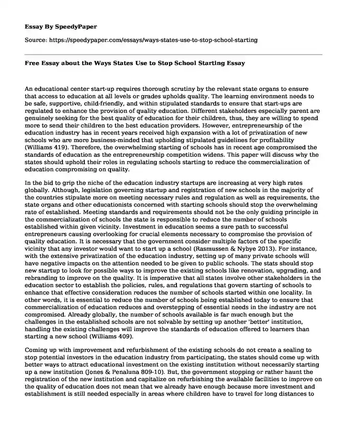 Free Essay about the Ways States Use to Stop School Starting