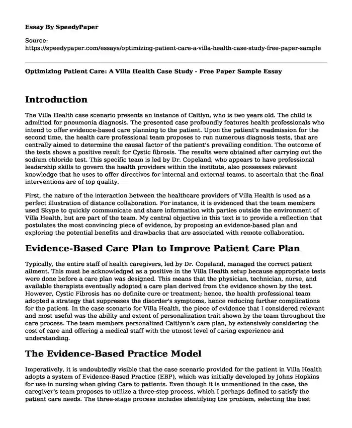 Optimizing Patient Care: A Villa Health Case Study - Free Paper Sample