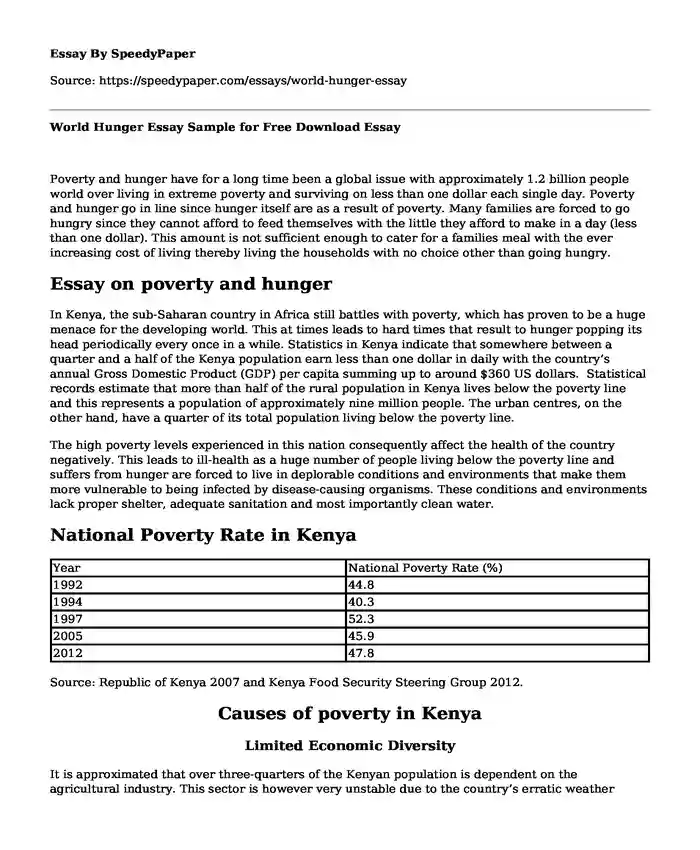 World Hunger Essay Sample for Free Download