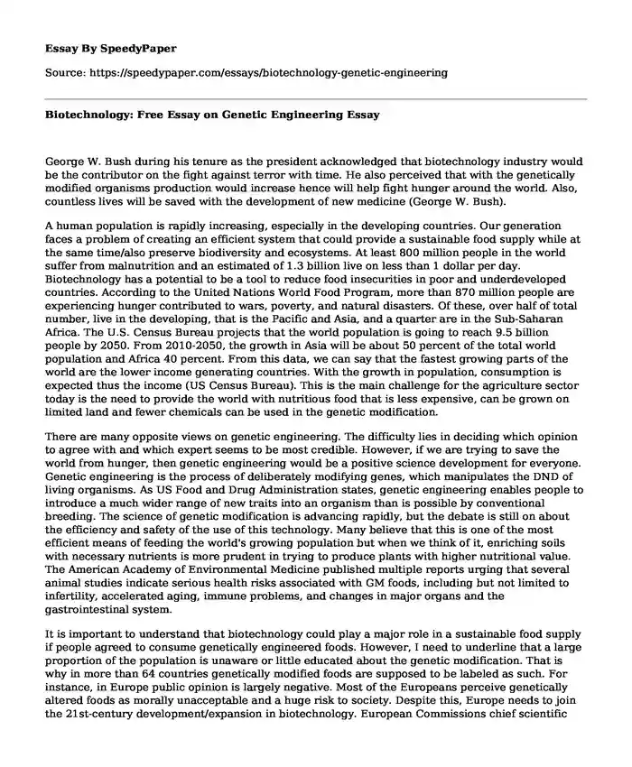 Biotechnology: Free Essay on Genetic Engineering