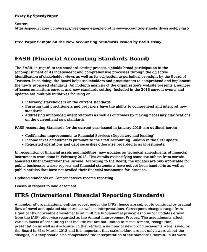 Free Paper Sample on the New Accounting Standards Issued by FASB