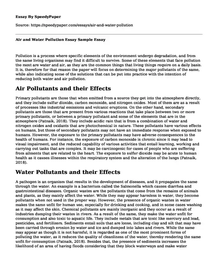 Air and Water Pollution Essay Sample