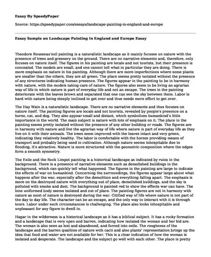 Essay Sample on Landscape Painting in England and Europe