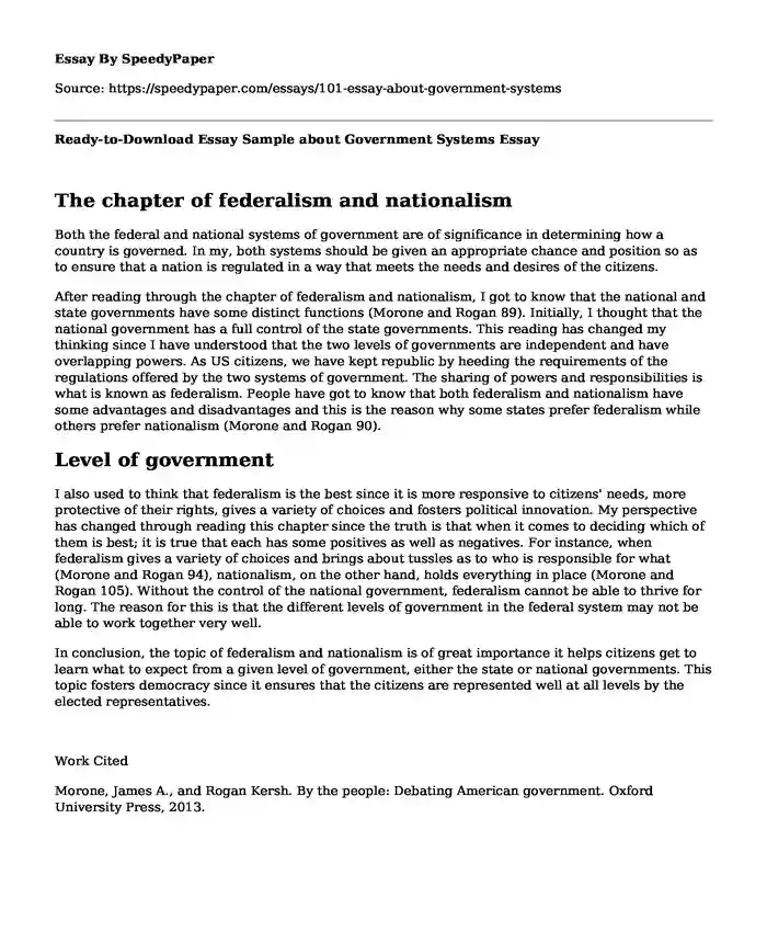Ready-to-Download Essay Sample about Government Systems