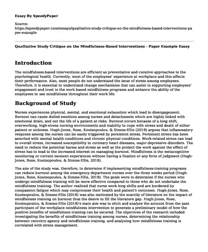 Qualitative Study Critique on the Mindfulness-Based Interventions - Paper Example