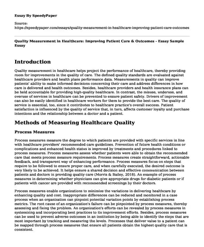 Quality Measurement in Healthcare: Improving Patient Care & Outcomes - Essay Sample