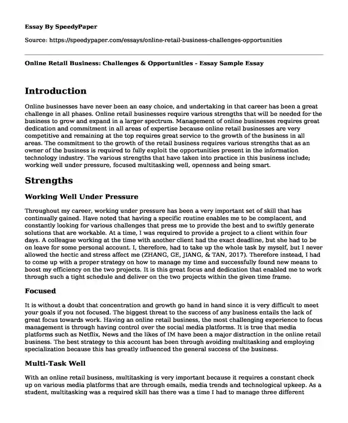 Online Retail Business: Challenges & Opportunities - Essay Sample