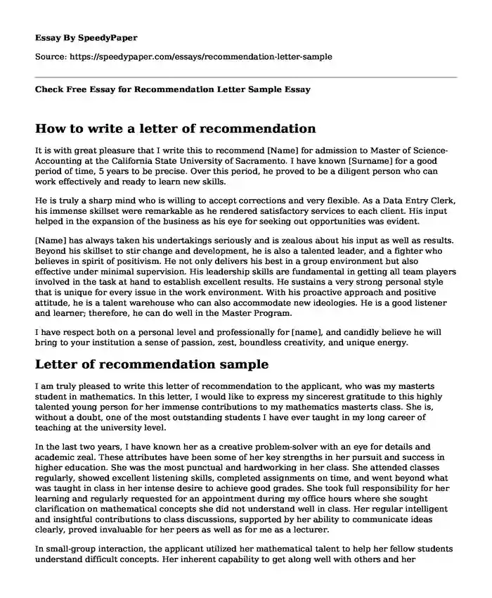 how to write recommendation in an essay