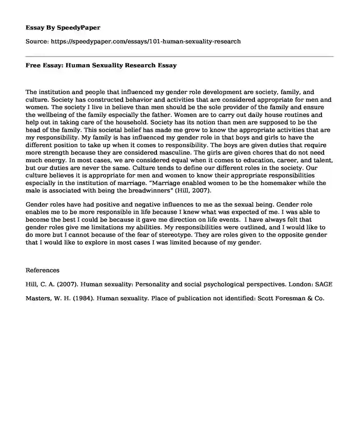 Free Essay: Human Sexuality Research