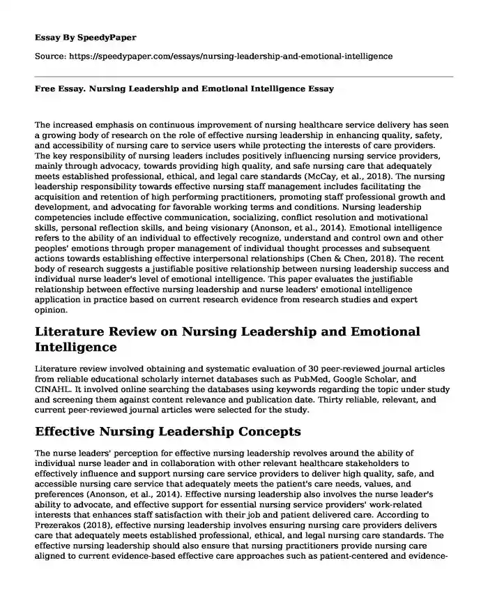 emotional intelligence nursing essay