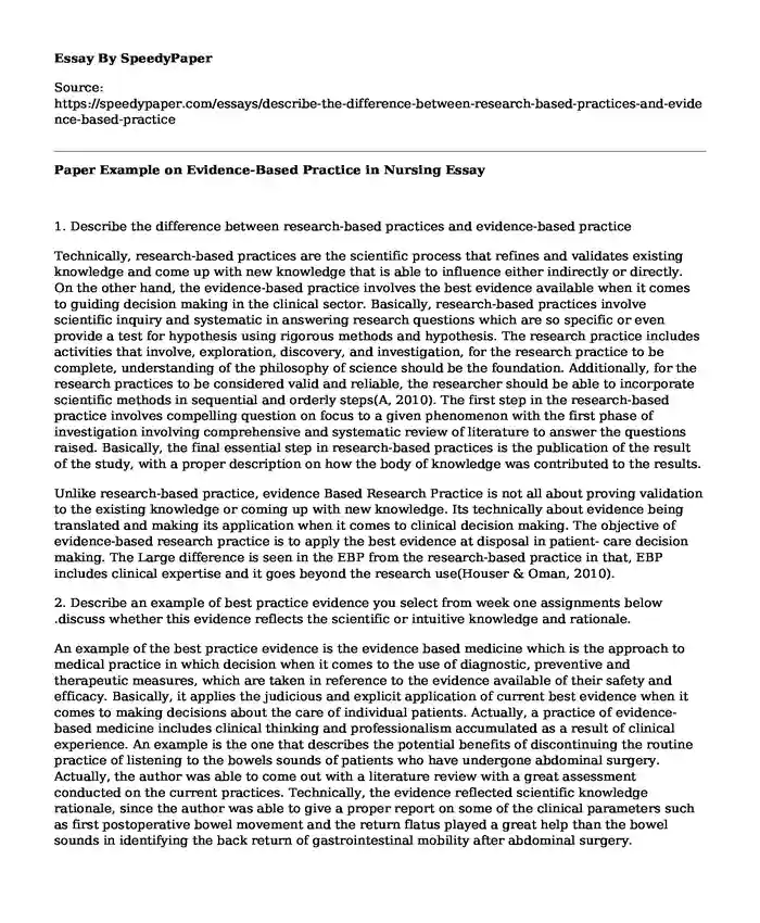 📌 Paper Example on Evidence-Based Practice in Nursing | SpeedyPaper.com