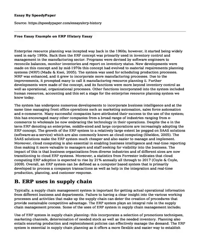 Free Essay Example on ERP History