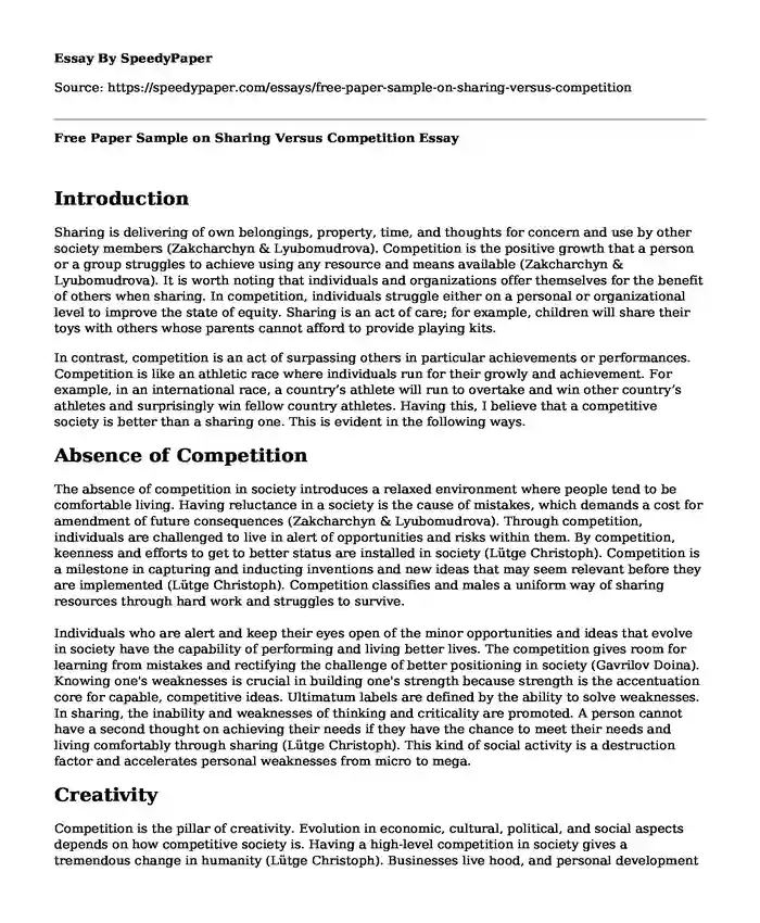 Free Paper Sample on Sharing Versus Competition