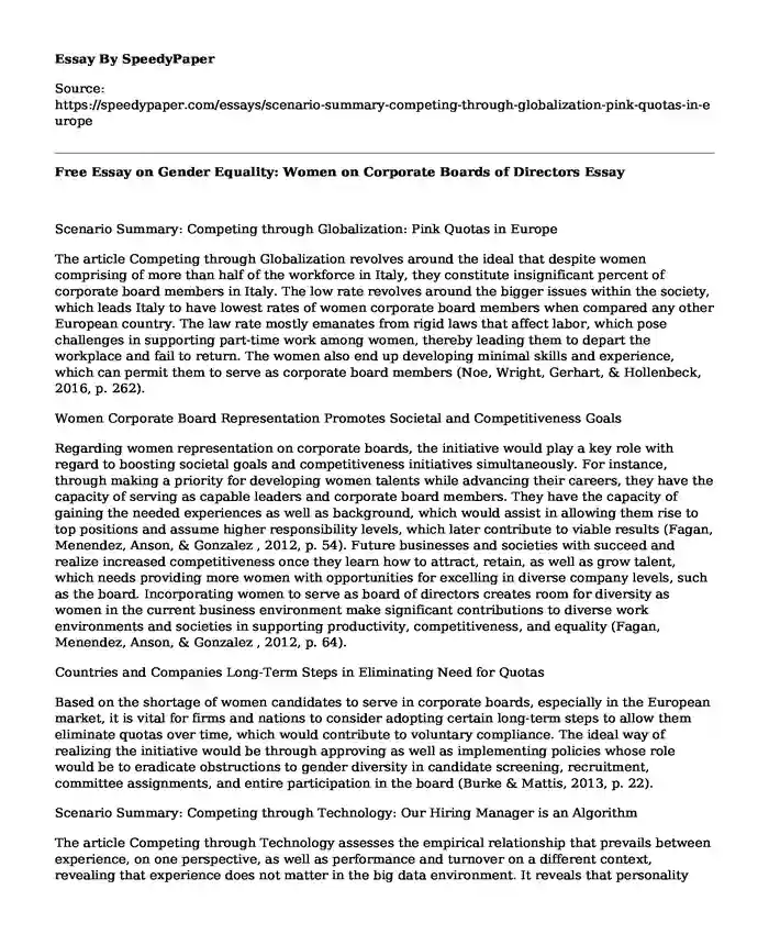 Free Essay on Gender Equality: Women on Corporate Boards of Directors