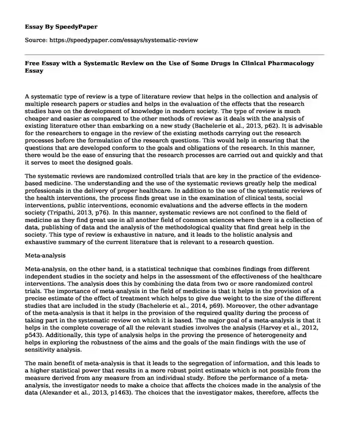 Free Essay with a Systematic Review on the Use of Some Drugs in Clinical Pharmacology