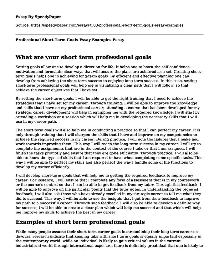 📗 Professional Short Term Goals Essay Examples 7222