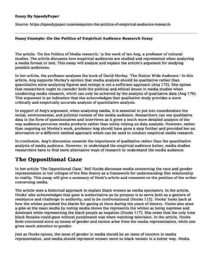 Essay Example: On the Politics of Empirical Audience Research