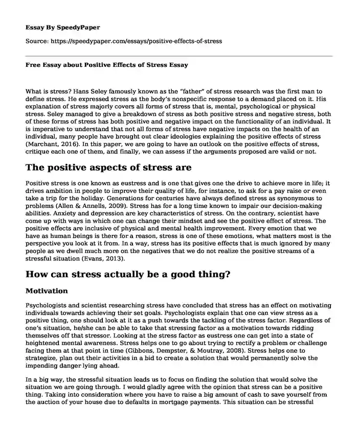Free Essay about Positive Effects of Stress