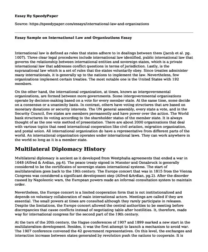 Essay Sample on International Law and Organizations