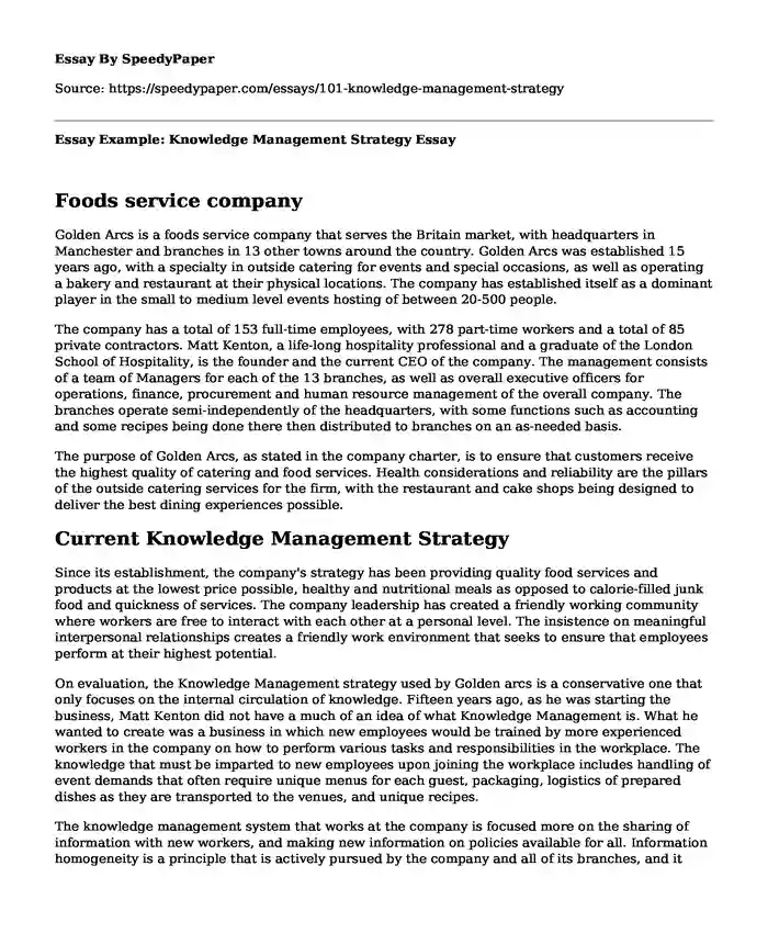 Essay Example: Knowledge Management Strategy