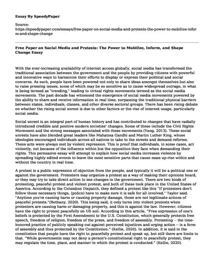 Free Paper on Social Media and Protests: The Power to Mobilize, Inform, and Shape Change