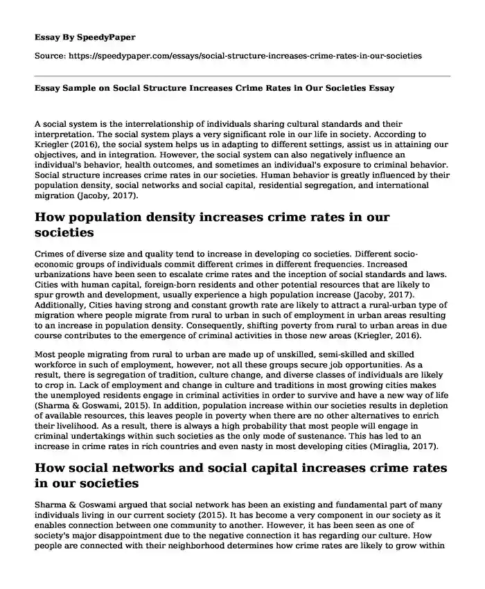 Essay Sample on Social Structure Increases Crime Rates in Our Societies