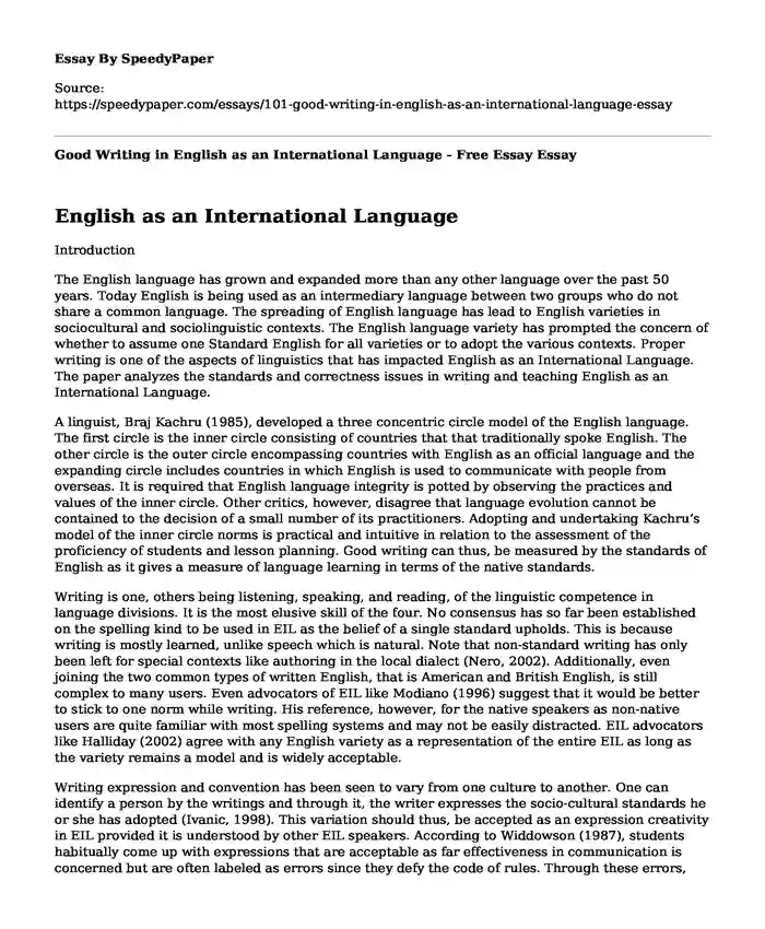 Good Writing in English as an International Language - Free Essay