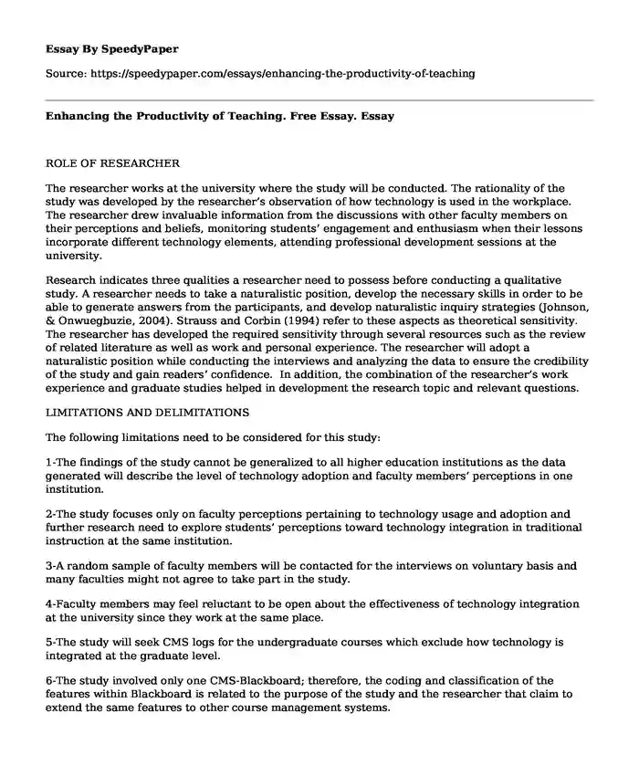 Enhancing the Productivity of Teaching. Free Essay.