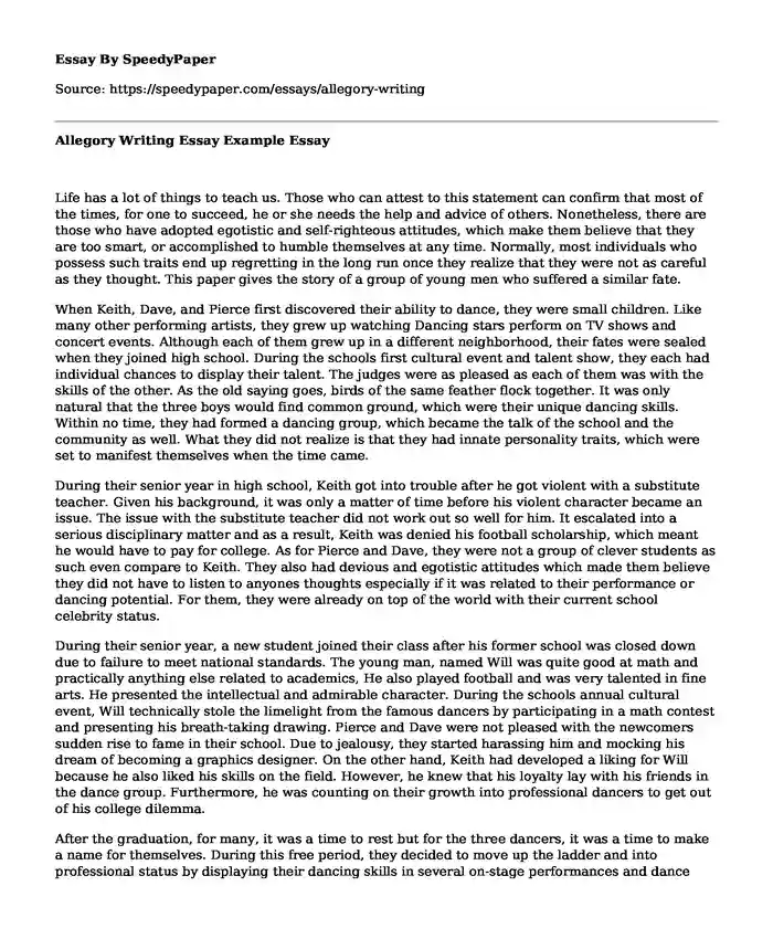 Allegory Writing Essay Example
