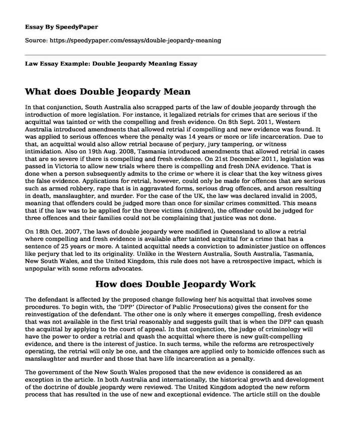 Law Essay Example: Double Jeopardy Meaning