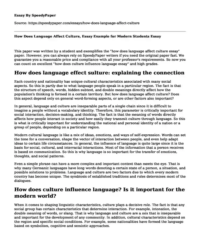 How Does Language Affect Culture, Essay Example for Modern Students