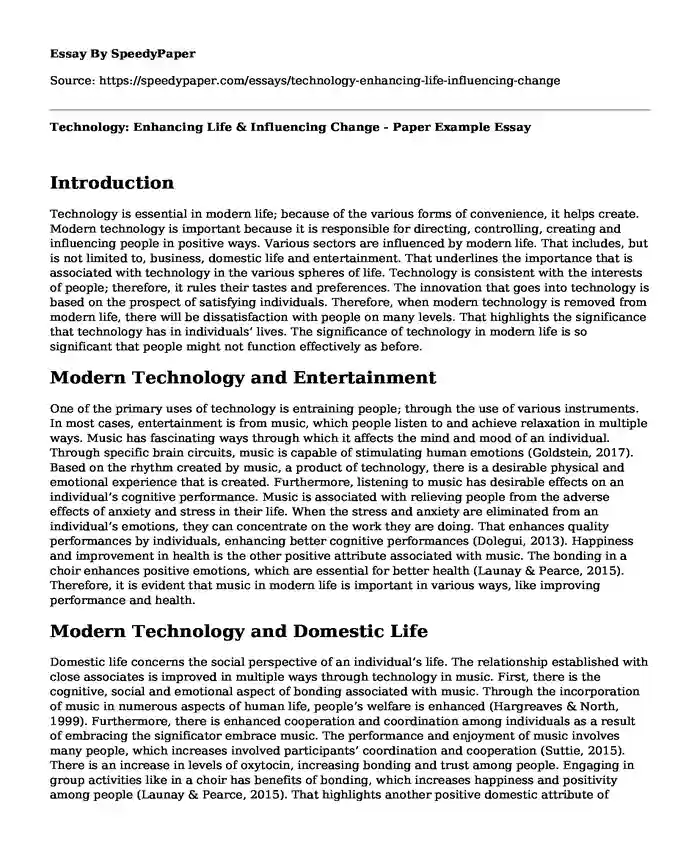 Technology: Enhancing Life & Influencing Change - Paper Example