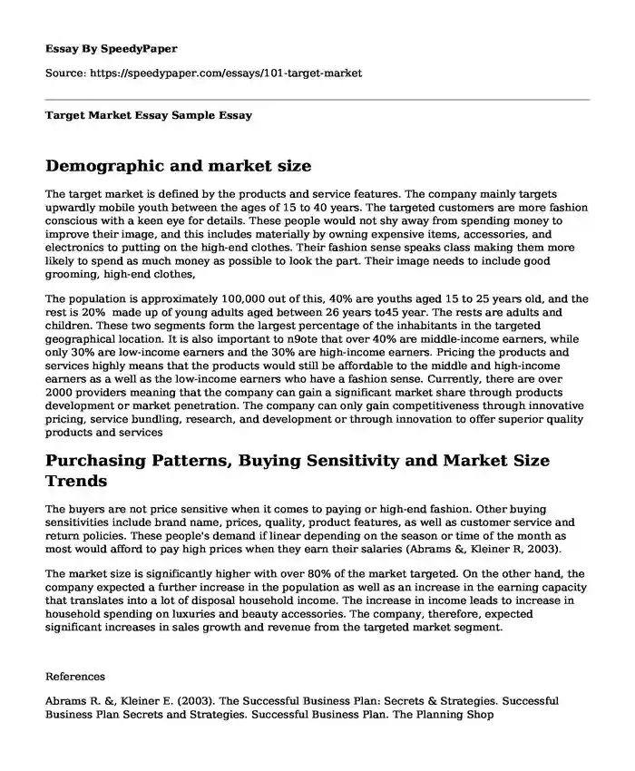 Target Market Essay Sample