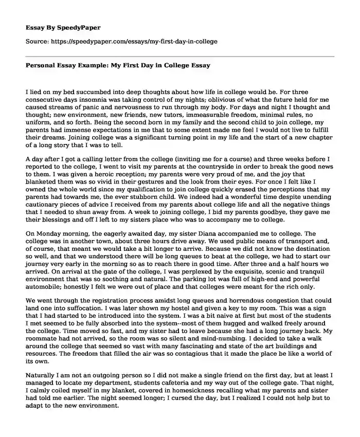 personal college essay examples