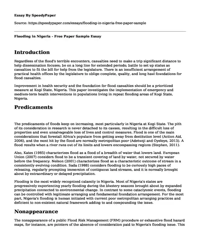 Flooding in Nigeria - Free Paper Sample