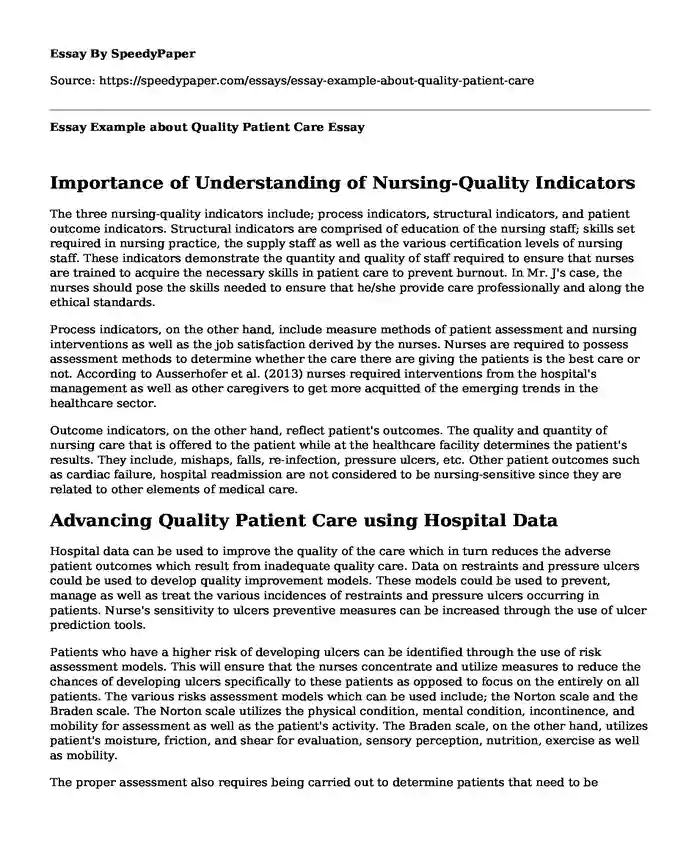 Essay Example about Quality Patient Care