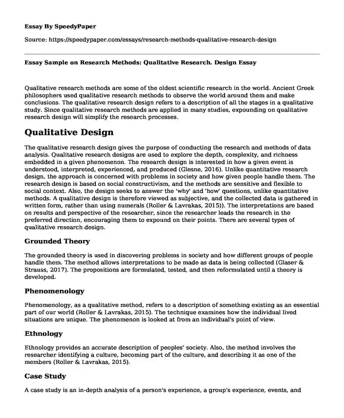 qualitative research methodology essay