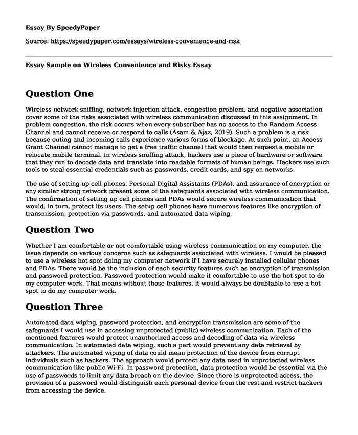 Essay Sample on Wireless Convenience and Risks