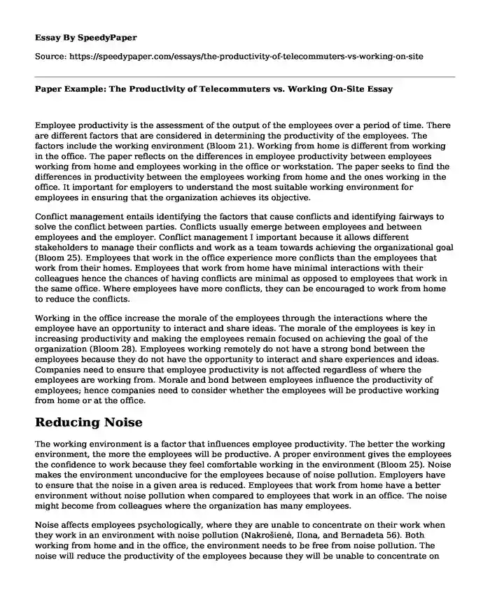 Paper Example: The Productivity of Telecommuters vs. Working On-Site