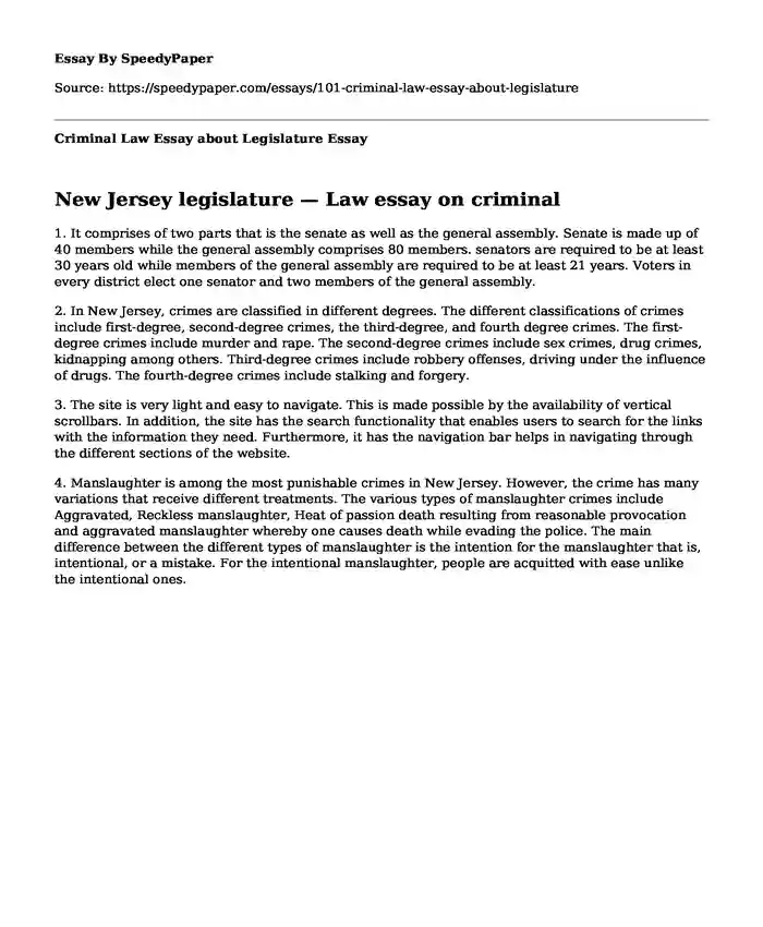 Criminal Law Essay about Legislature