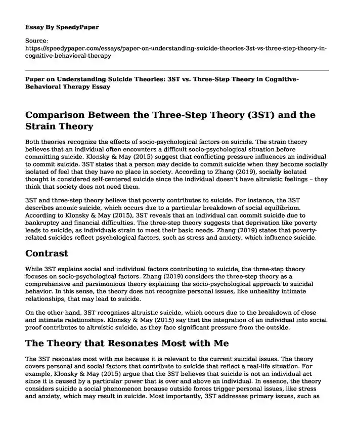 Paper on Understanding Suicide Theories: 3ST vs. Three-Step Theory in Cognitive-Behavioral Therapy