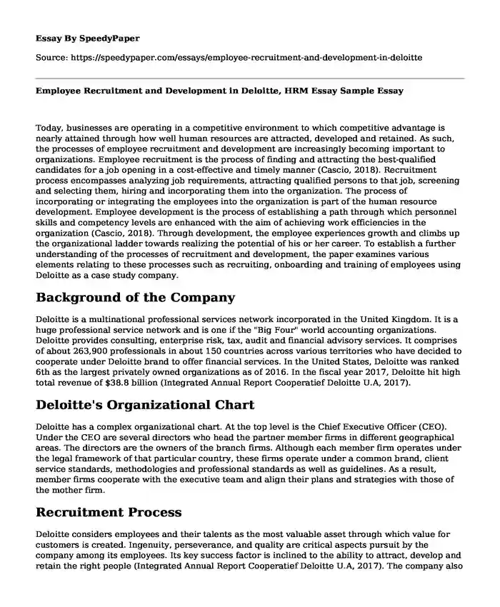 Employee Recruitment and Development in Deloitte, HRM Essay Sample
