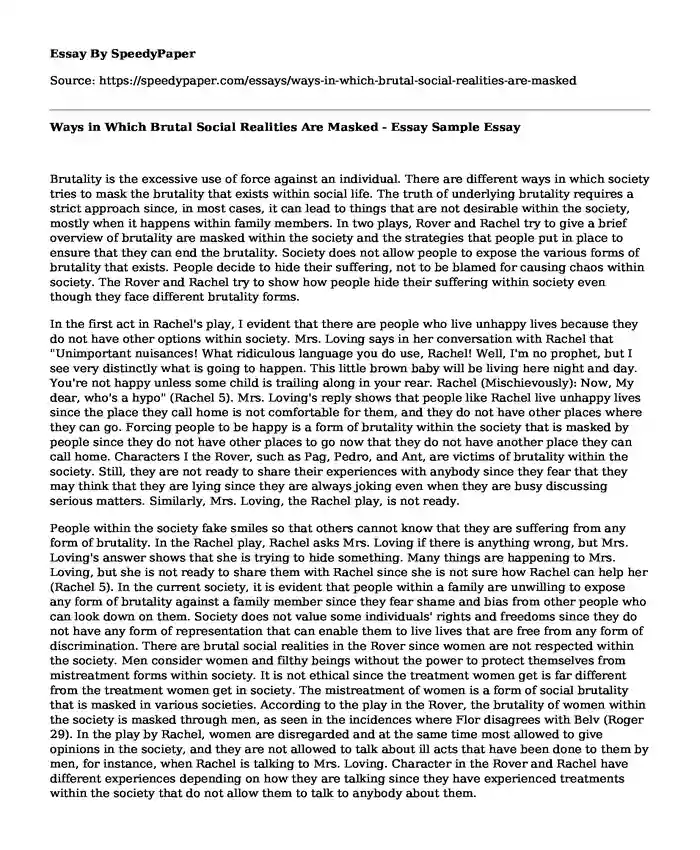 Ways in Which Brutal Social Realities Are Masked - Essay Sample