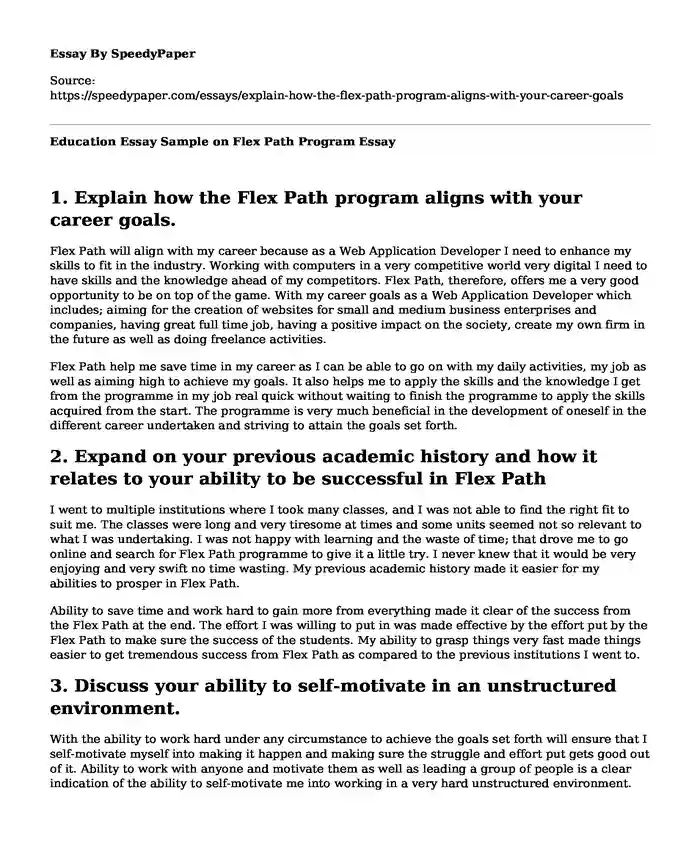 Education Essay Sample on Flex Path Program