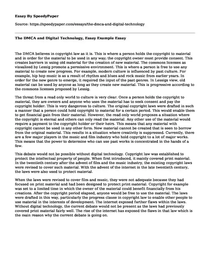 The DMCA and Digital Technology, Essay Example