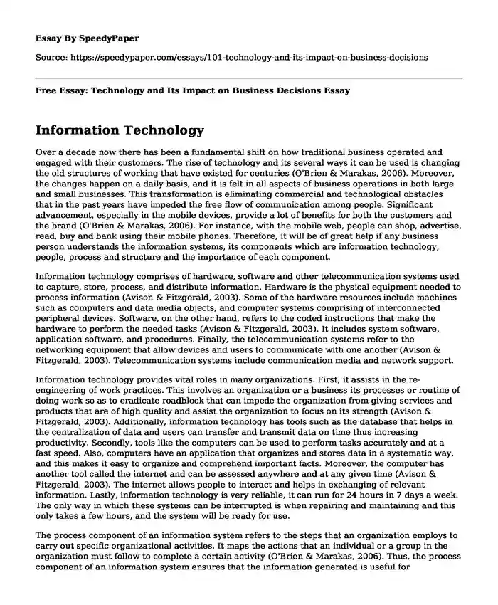 Free Essay: Technology and Its Impact on Business Decisions