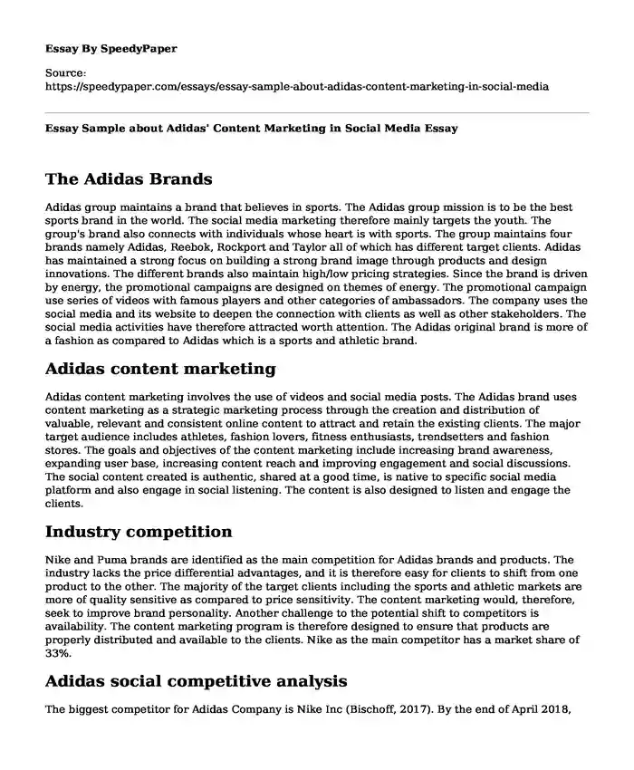 Essay Sample about Adidas' Content Marketing in Social Media