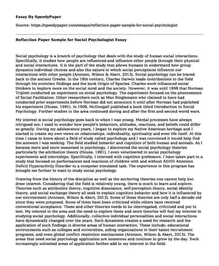 Reflection Paper Sample for Social Psychologist