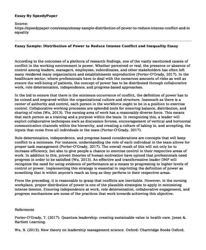 Essay Sample: Distribution of Power to Reduce Intense Conflict and Inequality