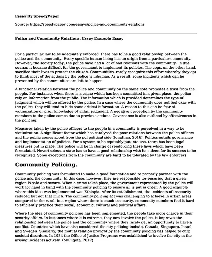 Police and Community Relations. Essay Example